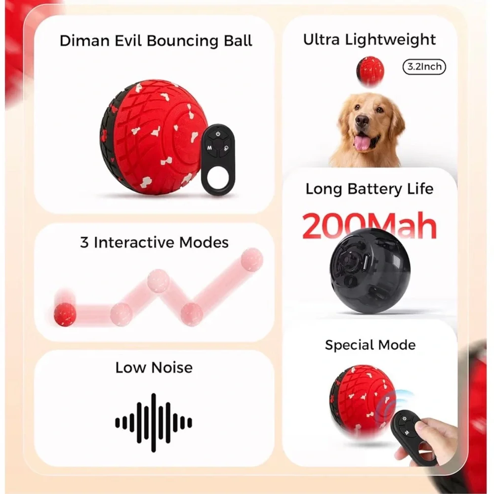 AWESOME Interactive Red/Black Dog Toy Ball w/ Remote Control